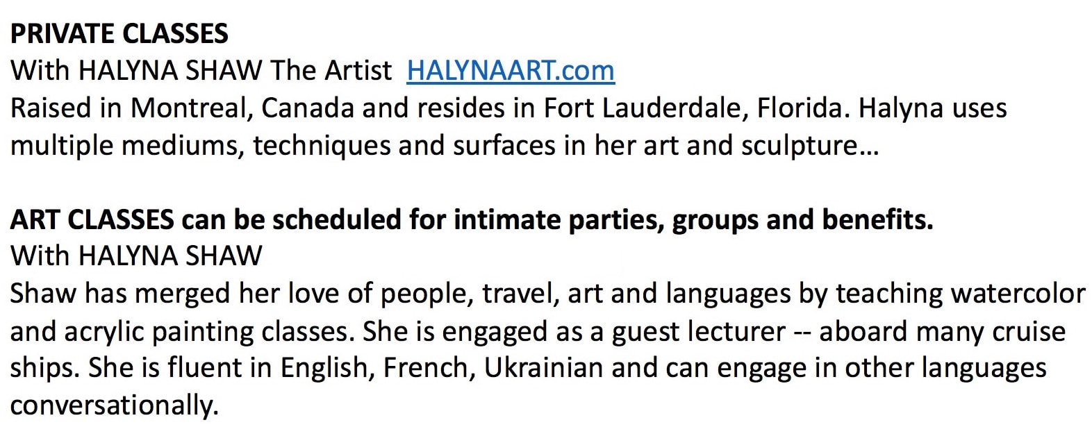About the artist Halyna Shaw